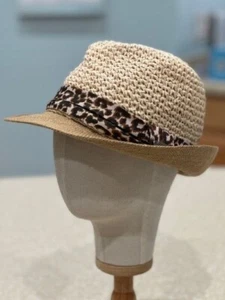 Women's Steve Madden Cheetah Print Tan  Crochet Fedora - Picture 1 of 5