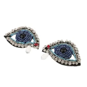 1 Pair of 2 6cm Rhinestone Patches Beaded Eyes Designs - Picture 1 of 3