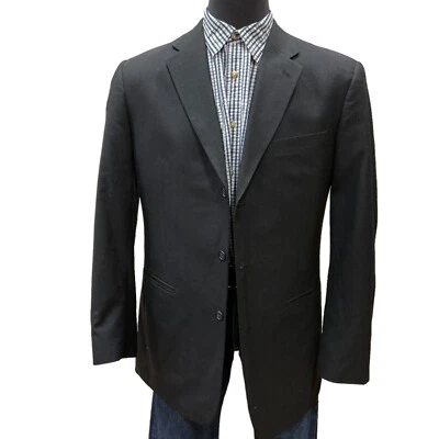 42L Jeffrey Banks Black Blue Windowpane Suit Jacket Sport Coat Blazer  100% Wool - Image 1 of 4