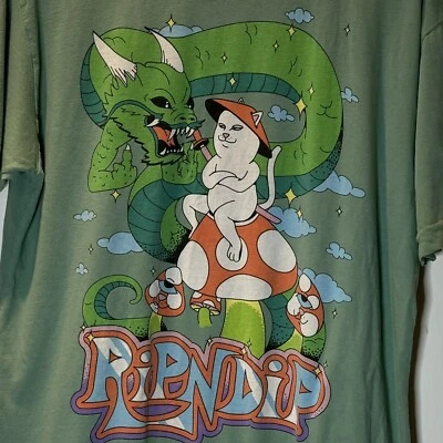 RipNDip Magic Mushrooms Dragon Ride T Shirt Large Lord Shrooms Green - Image 1 of 4