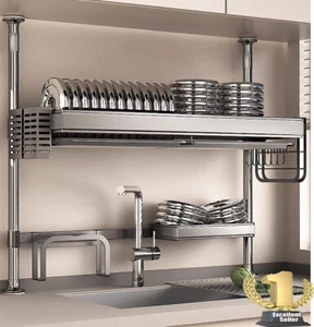 Space-Saving Dish Rack with Cover Over the Sink Dish Drainer Dish Drying Rack - Picture 1 of 12