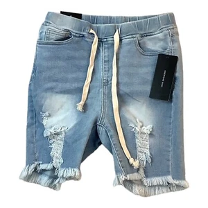 NWT American Bazi New York Distressed Light Blue Denim Pull-On Shorts Size Small - Picture 1 of 9
