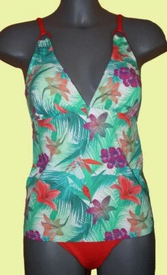 Traumhafter TANKINI grün-fuchsia-orangerot GR.42 44 46 CUP B NEU - Bild 1 von 3