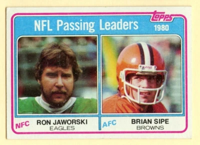 1981 Topps NFL Passing Leaders football card Ron Jaworski Brian Sipe #1 - Image 1 of 2