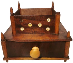 EARLY-MID 19TH C AMERICAN FOLK ART ANTIQUE PRIMITIVE 1 DRAWER SEWING BOX W/INLAY - Picture 1 of 16