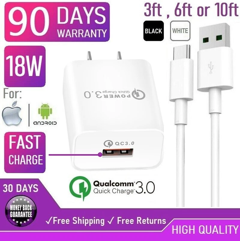 18W Fast Wall Charger Cube USB cable For iphone X,XS,11,12,Samsung Galaxy S10[Q3 - Image 1 of 4