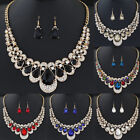 Women Crystal Statement Bib Pendant Necklace Earrings Set Choker Chain Jewelry