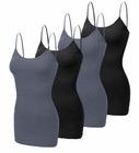 [4 pack] Women Long Camisole Tank Tops Cotton Basic Cami Tops W/ Straps S ~ 3XL
