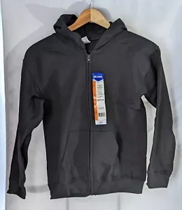 new Gildan Kids Full Zip Hooded Hoodie Youth Sweatshirt Black Size Medium M - Picture 1 of 3