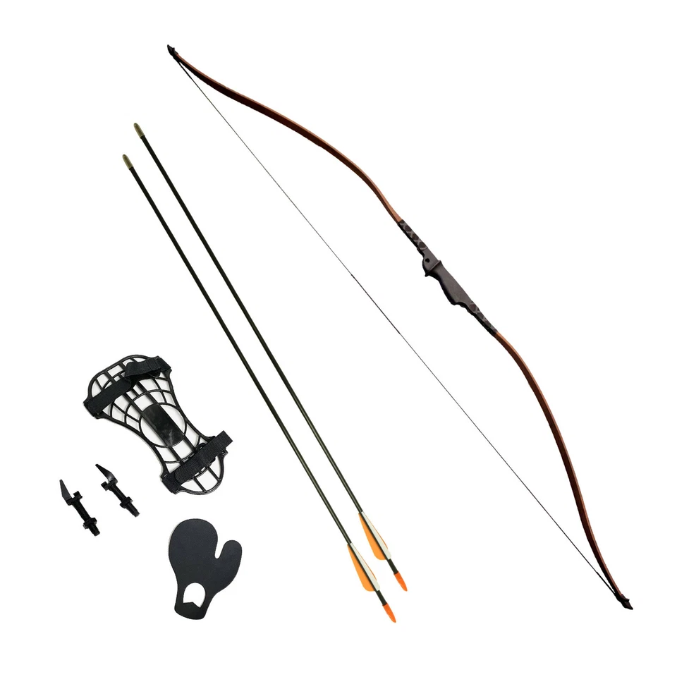 SOUTHLAND ARCHERY SUPPLY SAS 30-35lbs 22-29" Robinhood Long Bow w/Armguard, Arrow Rest and 2 x Arrows