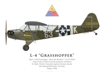 Print Piper L-4 Grasshopper, Maj. Charles Carpenter, 4th AD, 1944 (by G. Marie)