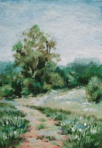 Original Painting Landscape Forest Path 3.5x5 inch Meadow Farmhouse Decor - Picture 1 of 5