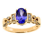 Bague de fiançailles en or massif jaune 10 carats tanzanite et diamant