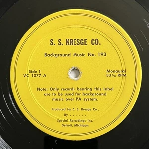 S.S. KRESGE CO. K-Mart Background Music No. 193 Muzak Style Mono VC 1077 LP - Picture 1 of 5