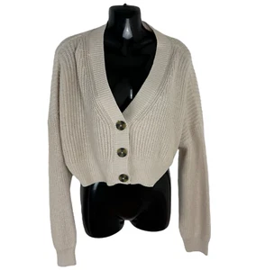 Stradivarius Cardigan Women's UK Size XS Beige Cable Knit Oversized Cropped - Picture 1 of 6