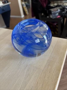 Kosta Boda Blue Moon Candleholder Vintage Blue Glass Votive Holder Swedish 4"dia - Picture 1 of 8