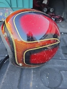 Vintage Premier Open Face Motorcycle Helmet Orange Red Gold Metalflake  - Foto 1 di 10