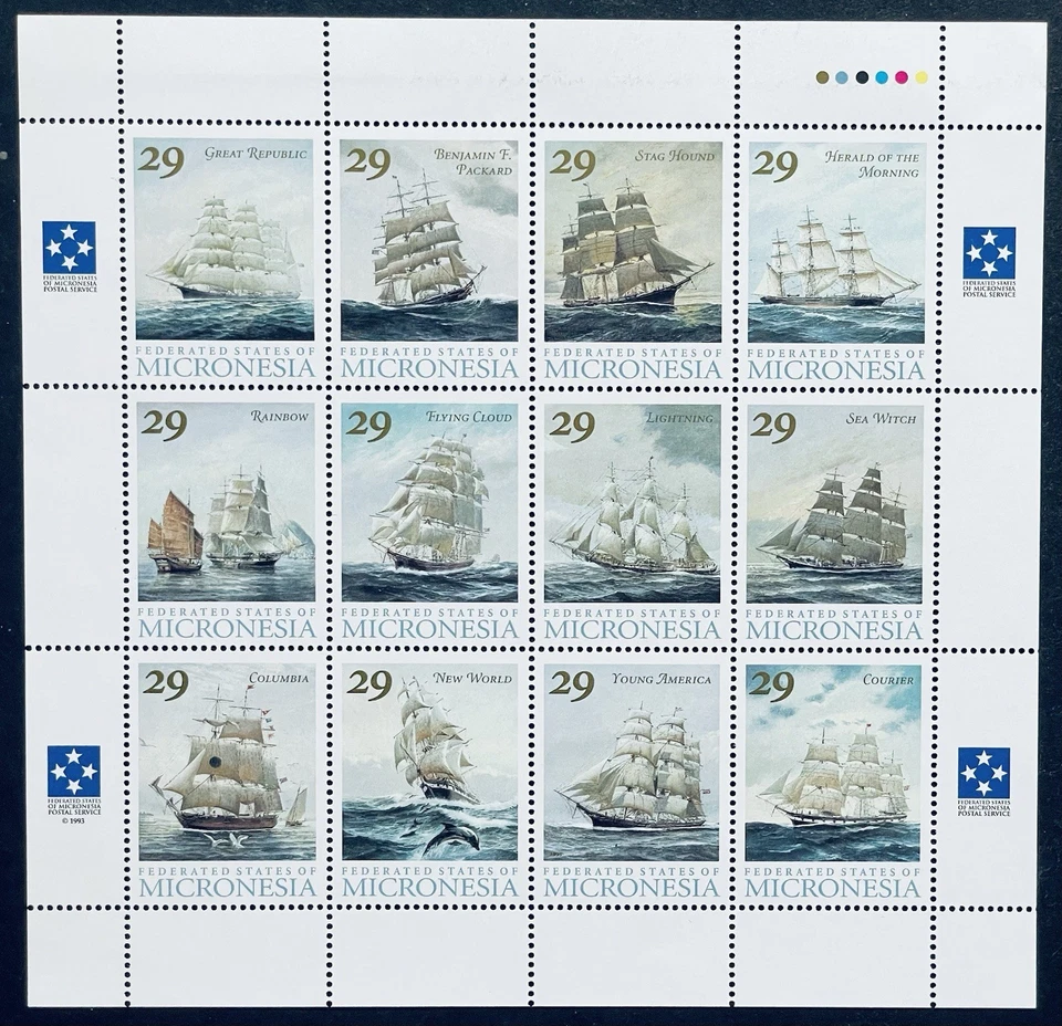 MICRONESIA SAILING SHIPS STAMPS 1993 MNH BOAT SHIP RAINBOW LIGHTNING SEA WITCH - Image 1 of 1