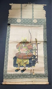 Quadro dipinto cultura asiatica Kakejiku armatura samurai rotolo giapponese da appendere - Foto 1 di 3