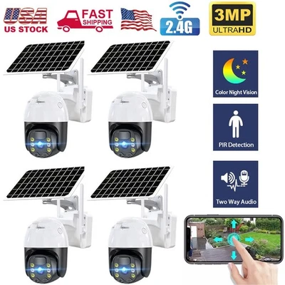 WiFi6 Solar Battery Powered Wireless Security Camera Sys Outdoor 3MP PTZ 4 PACK - Image 1 of 4
