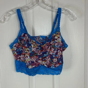 Sujetador Soma Bralette XXL verde azulado floral ribete de encaje inalámbrico cómodo - Imagen 1 de 10