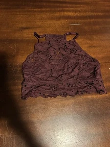 Aerie Purple Flower High Neck Wireless Bralette Bra Sz M - Picture 1 of 3