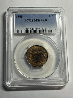 1865 TWO CENT PIECE PCGS MS64 RB NICE GRADE TYPE COIN GREAT STRIKE - Image 1 of 4