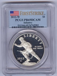 2012-W Infantry Soldier Proof Silver Dollar $1 PCGS First Strike PR69DCAM - Picture 1 of 2