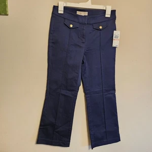 Michael Kors Navy Blue Gold Button Cropped Career Pants Size 2 NWT - Picture 1 of 8
