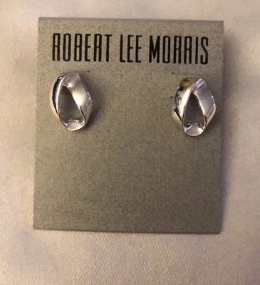 Robert Lee Morris Silver Tone Sculptural Twisted Oval Stud Earrings NWT - Image 1 of 4