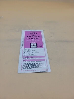 1973 CHEVROLET NOVA & VEGA NEW VEHICLE WARRANTY AND POLICY ON OWNER SERVICE BOOK Foto 1 de 4