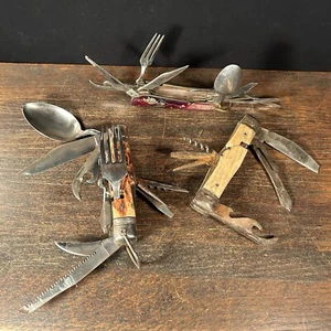 Vintage Pocket Knife Lot (3) Camping Spoon Fork Saw Rusty Broken etc - Picture 1 of 24