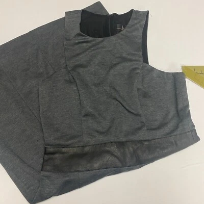 Nuevo con etiquetas Vestido Nicole Miller Para Mujer Gris Carbón Cuero Negro Cintura Sin Mangas M Foto 1 de 4