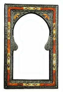 Moroccan Wall Mirror Large Authentic Home Decor Handmade Silver Orange Red Blue - Picture 1 of 3