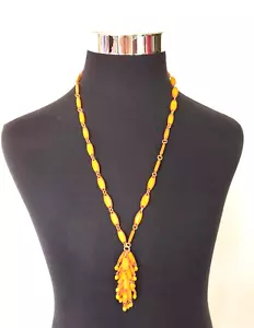 Collar de borla para mujer naranja y dorado plástico dorado cadena apx 36 pulgadas - Imagen 1 de 15