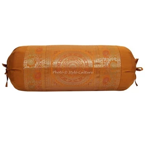 Indian Bed Bolster Cushion Cover Wedding Decor Brocade Silk Pillow Cases 30 x 15 - Picture 1 of 51