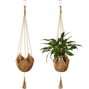 Shappy 2-Pack Macrame Plant Hangers Boho Jute Crochet Large Indoor/Outdoor - Picture 1 of 6
