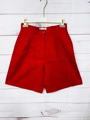 Pantalones cortos informales de esquina para mujer talla 10 rojos tiro alto bolsillos plisados 100 % lino Foto 1 de 4
