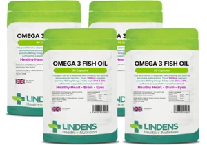 Omega 3 Fish Oil 1000mg 30% DHA-EPA, Joints Heart Brain Eyes 360 Caps LINDENS UK - Picture 1 of 12