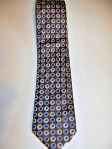 Corbata para hombre Geoffrey Beene azul, marrón círculos sobre fondo marrón seda - Imagen 1 de 2