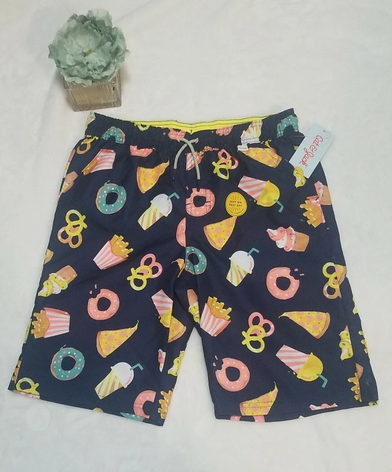 Cat & Jack Boys Blue Junk Food Swim Swimming Shorts Size L 12/14  - Image 1 of 4