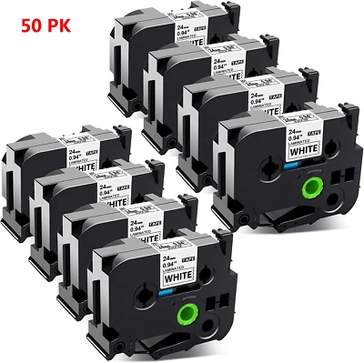 50PK 24mm Tz 251 TZe251 Black on White Label Tape For Brother P-touch PT2730 - Image 1 of 4