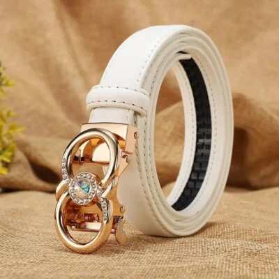 Cinturón de mujer estrás hebilla de trinquete de cuero deslizante automático jeans cinturón de vestir Foto 1 de 4