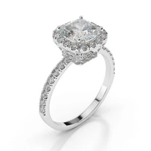 1 2/3 Carat D-F VVS1 Brilliant Moissanite Engagement Ring Cushion Cut 14K White - Picture 1 of 7