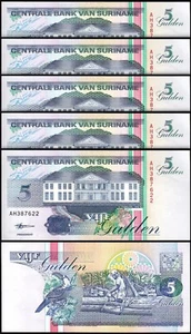Suriname 5 Gulden 1998, AU/UNC, 5 Pcs LOT, Consecutive, P-136b - Picture 1 of 4