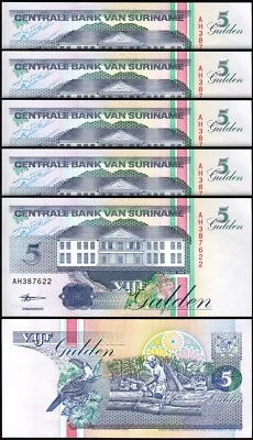 Suriname 5 Gulden 1998, AU/UNC, 5 Pcs LOT, Consecutive, P-136b - Image 1 of 4