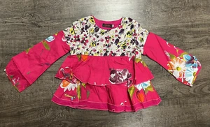 NWT Catimini Girls Toddler 100% Cotton Floral Ruffle Long Sleeve Blouse Size 5 - Picture 1 of 10