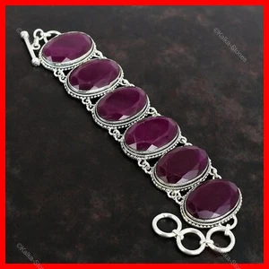925 Sterling Silver Kashmir Rubi Stone Chain Vintage Engagement Bracelet Jewelry - Picture 1 of 6