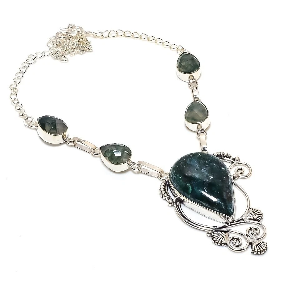 Natural Ruby Zoisite Gemstone 925 Sterling silver Jewelry Necklace Size  18" - Image 1 of 1