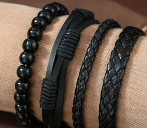 Pulsera trenzada de cuero vintage unisex de 4 piezas hecha a mano pulsera trenzada de cuero - Imagen 1 de 5